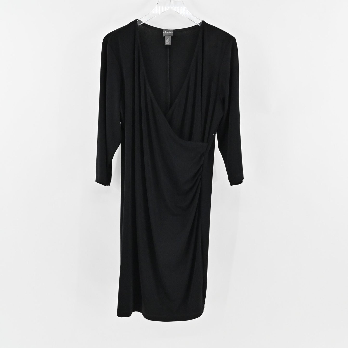 CHICOS Travelers Dress Size L Solid Black Rosemary Faux Wrap Minimalist Capsule