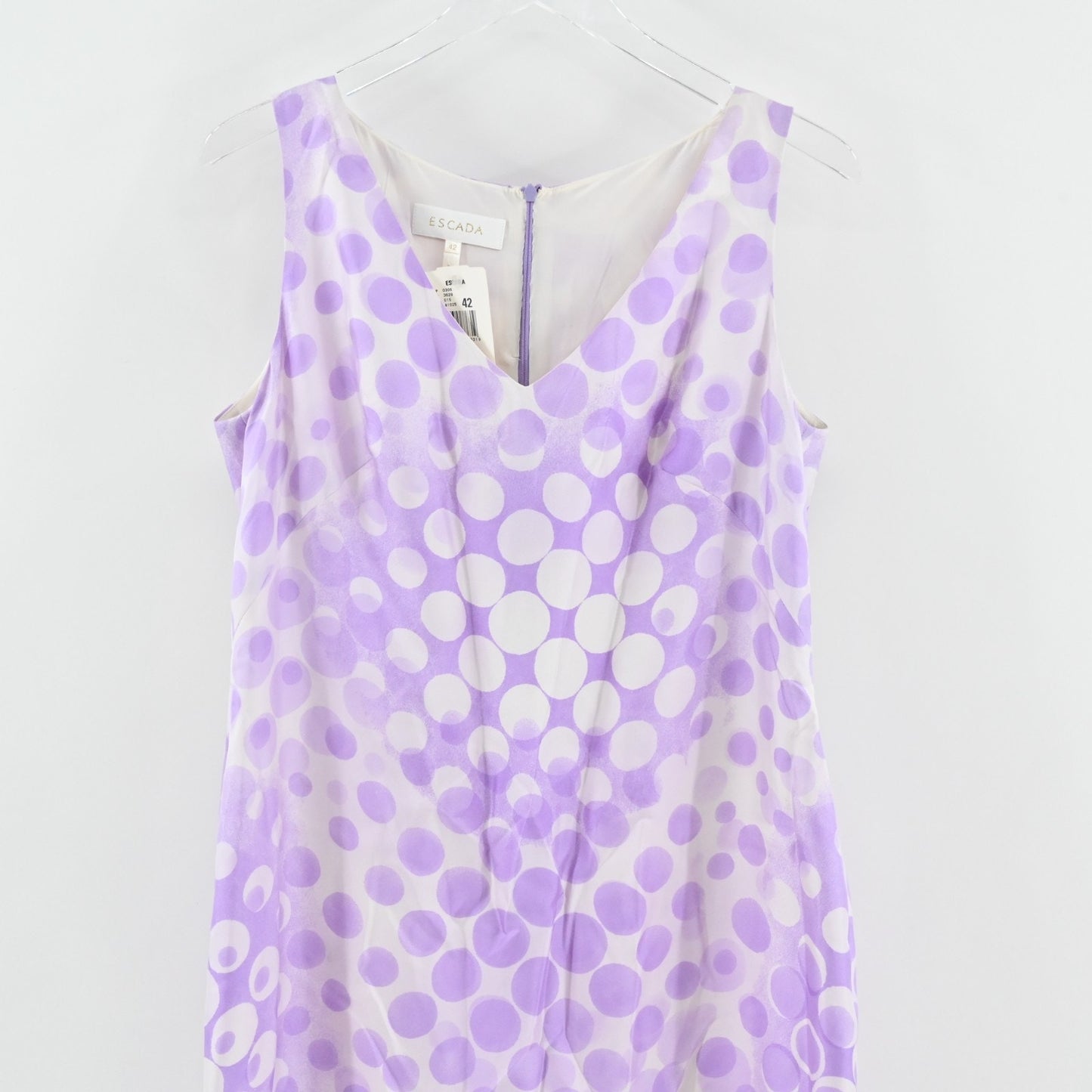 ESCADA Womens Silk Polka Dot Dress Size 42 Lavender Purple Shift Sleeveless NEW