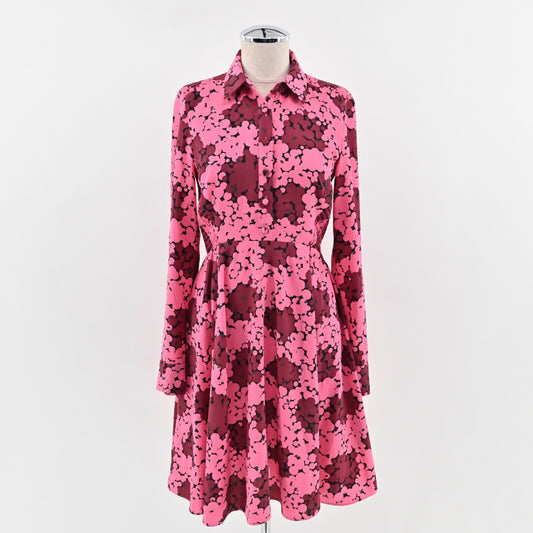 KATE SPADE Bubble Dot Smocked Shirt Dress Size 2 Pink Long Sleeve Retro Preppy