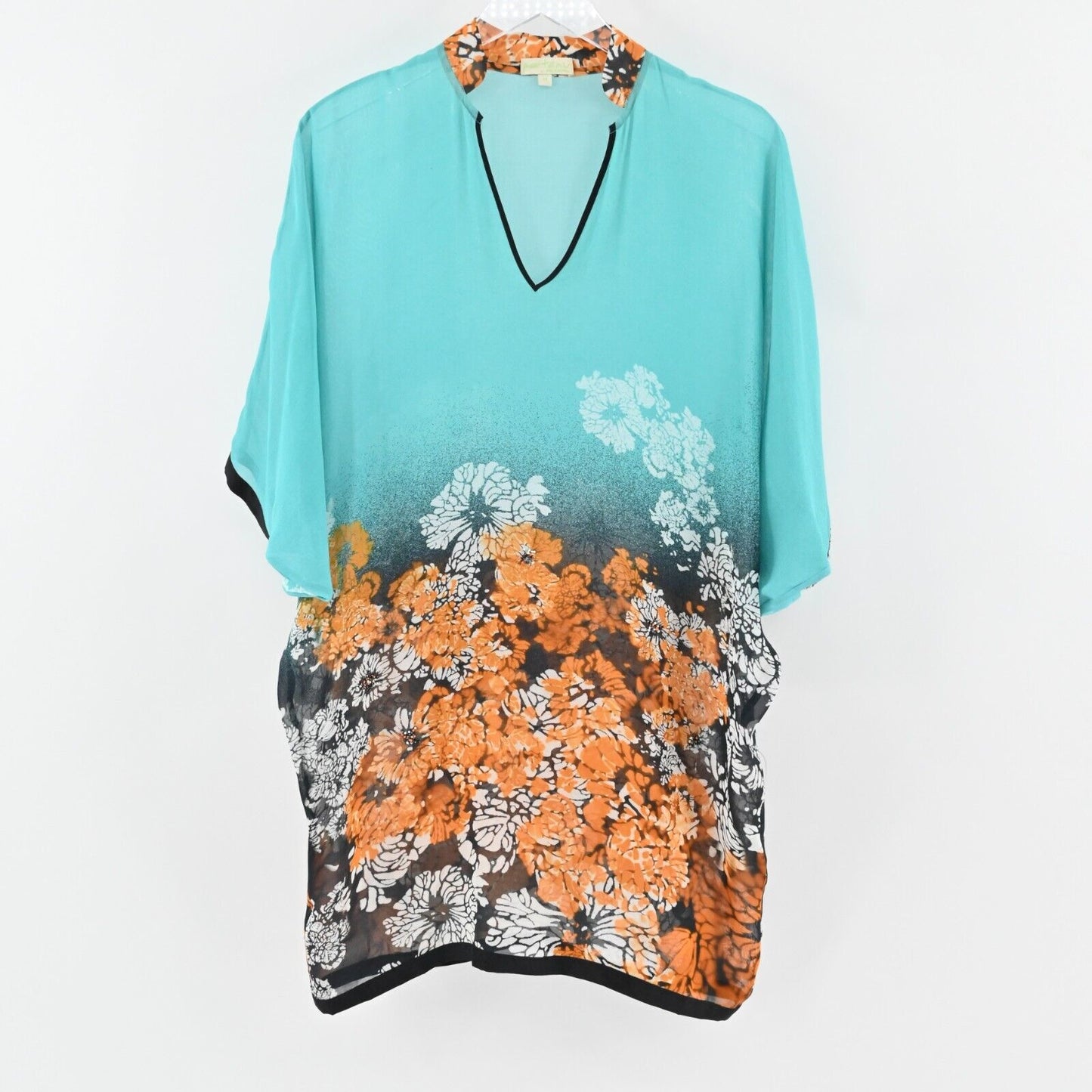 PETANU by PASHMA Top Womens Size M Silk Beaded Tunic Multicolor Floral Relaxed