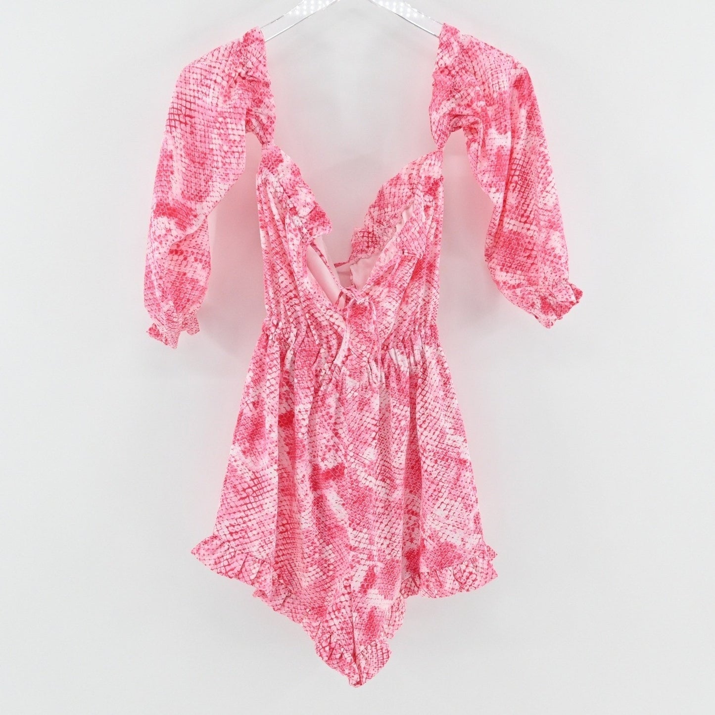 Beach Bunny Tanner Romper Sz XS Pink Snakeskin Off The Shoulder Boho Resort Wear
