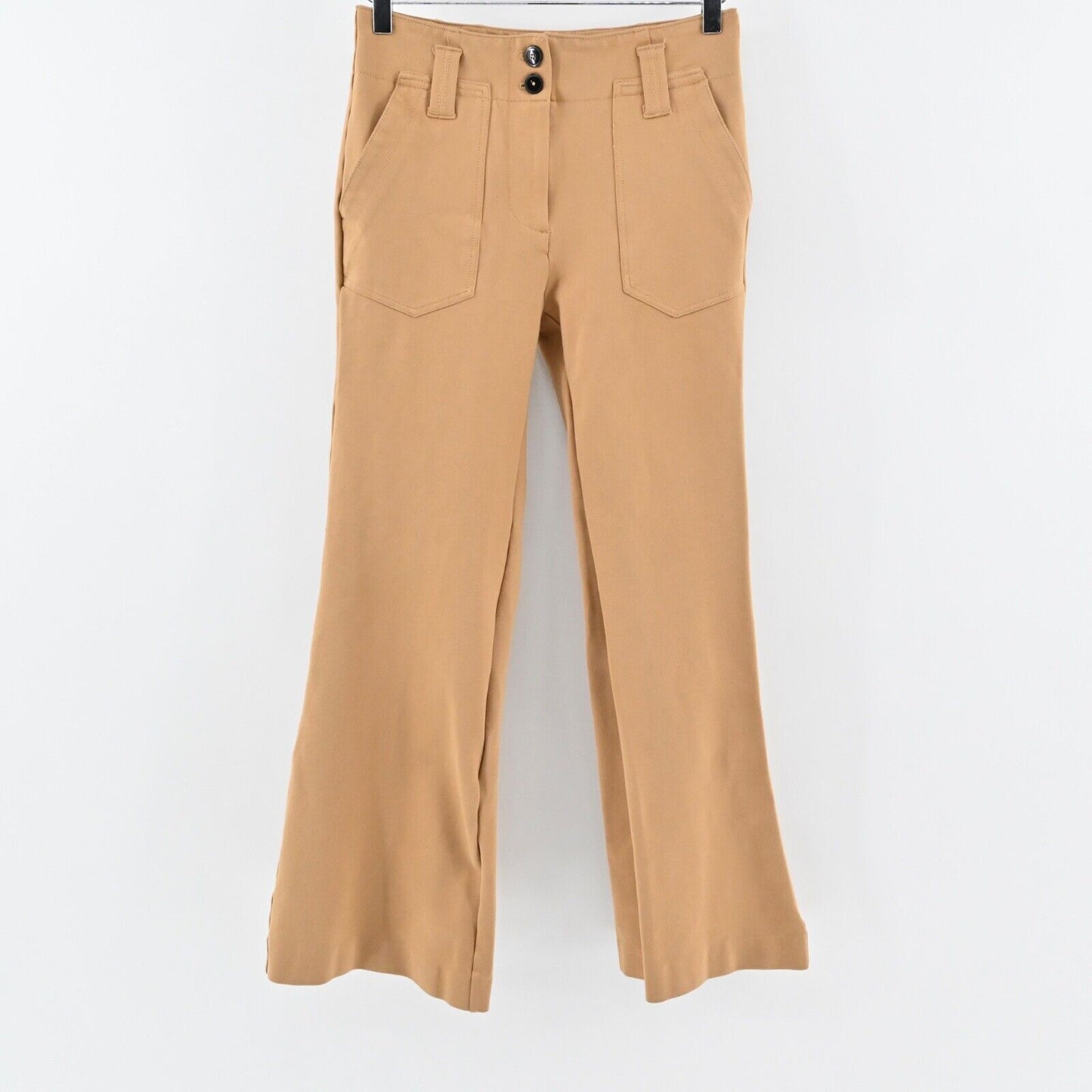ANTHROPOLOGIE Pants Womens Size 2 Naomi Flare Tan Mid Rise Stretch Retro MAEVE