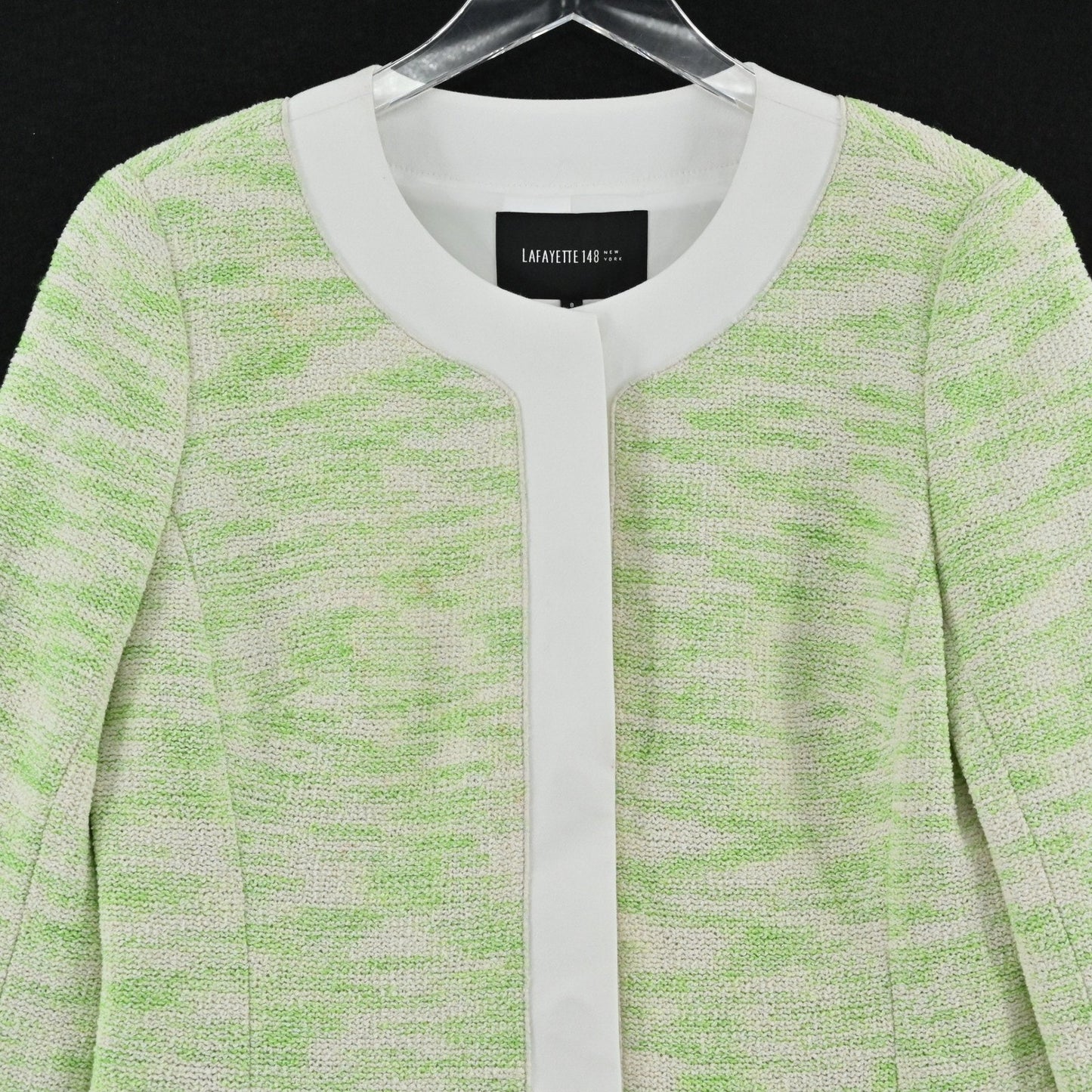 Lafayette 148 Womens Tweed Blazer Size 8 Green Luxury Textured Collarless Jacket
