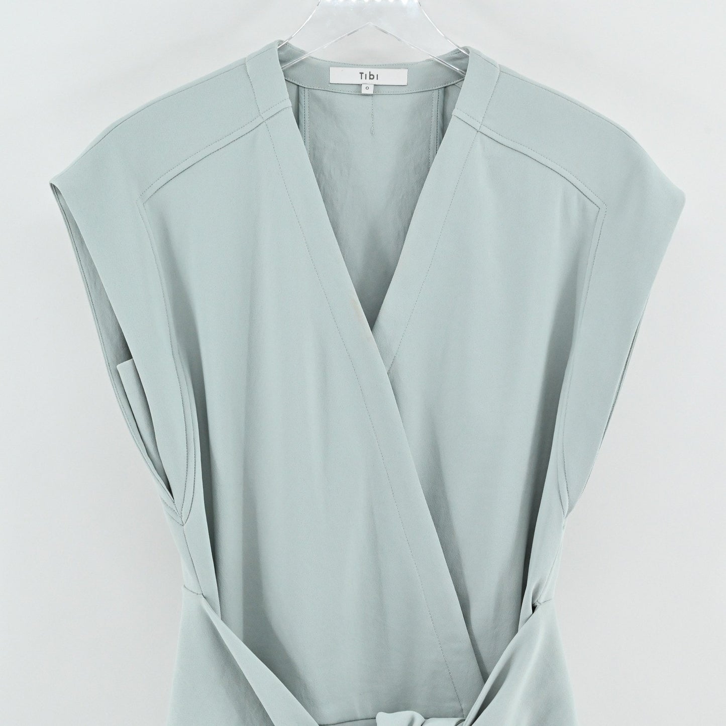 Tibi Chalky Drape Sleeveless Midi Wrap Dress Size 0 Ash Green Minimalist Modern