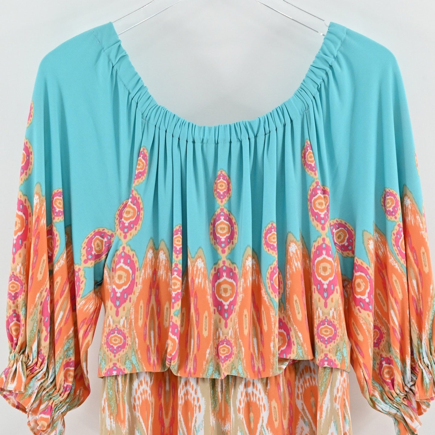 Boston Proper Blouson Dress Size 6 Colorful Ikat Off The Shoulder Boho Vibrant