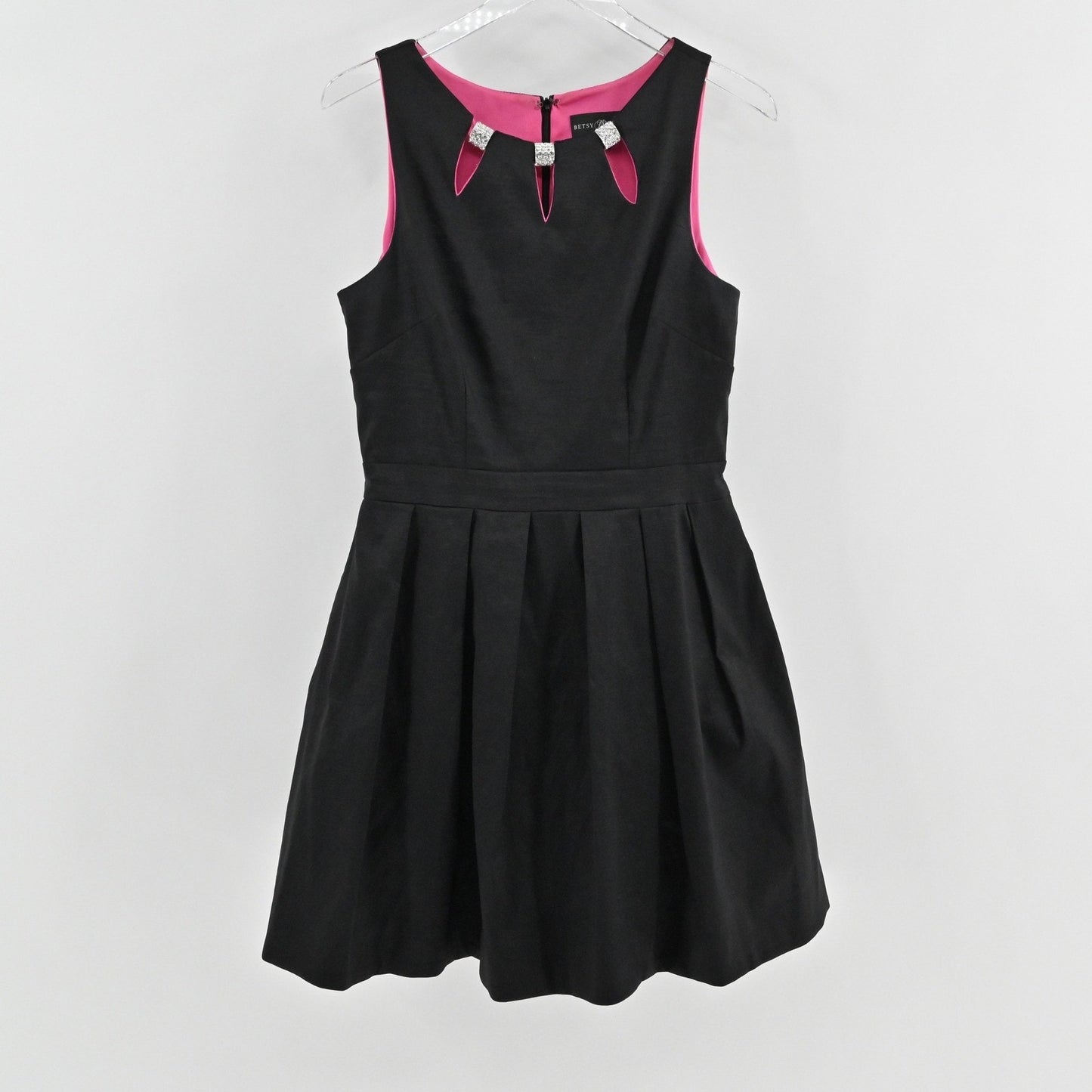 Betsy Adam Fit Flare Dress Size 12 Black Embellished Whimsigoth Cocktail Party