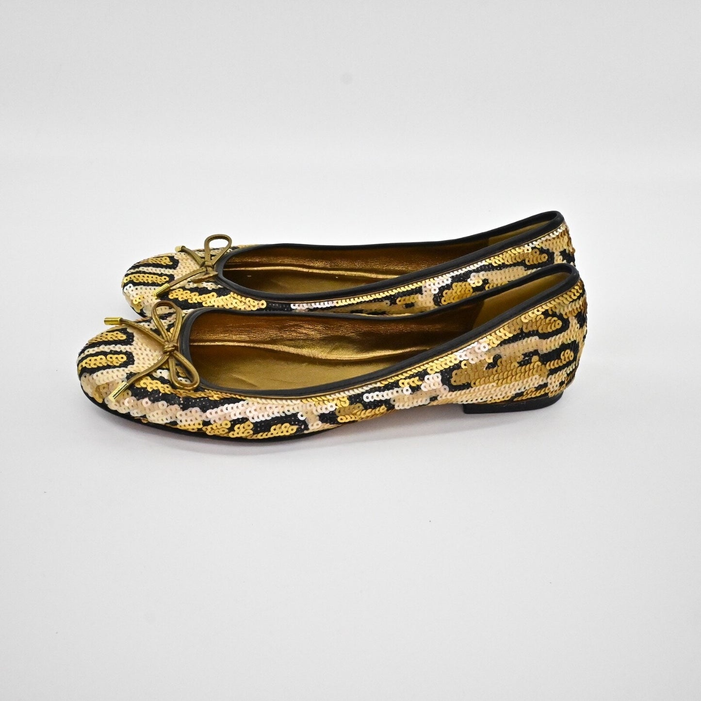 COACH Womens Liah Sequin Bow Ballet Flats Size 6.5 Gold Leopard Print Retro Y2K