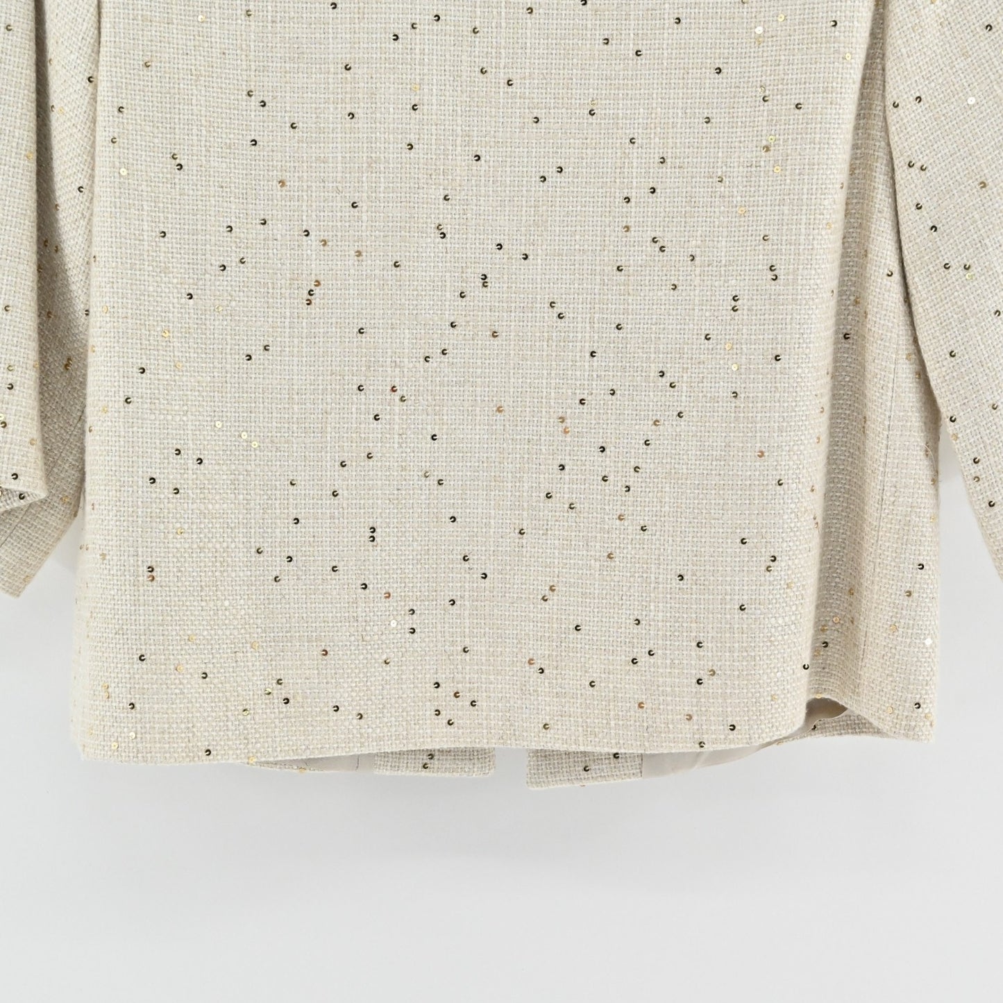 Louben Womens Ivory Gold Tweed Blazer Size 6 Linen Gold Sequin Retro Glam Jacket