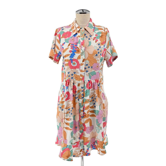 TOLANI Dress Sz XXS Multicolor Floral Print Tiered Button Front Mini Boho Retro