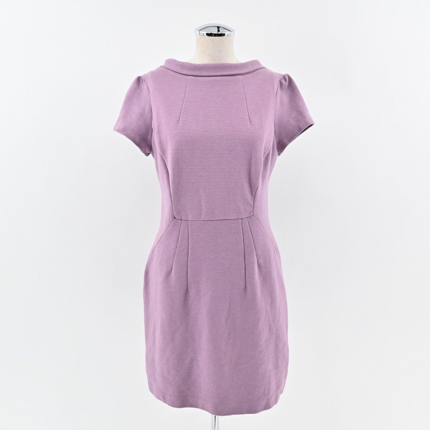 BODEN Dress Size 10P Purple Cotton High Neck Short Sleeve Betty Ottoman Sheath