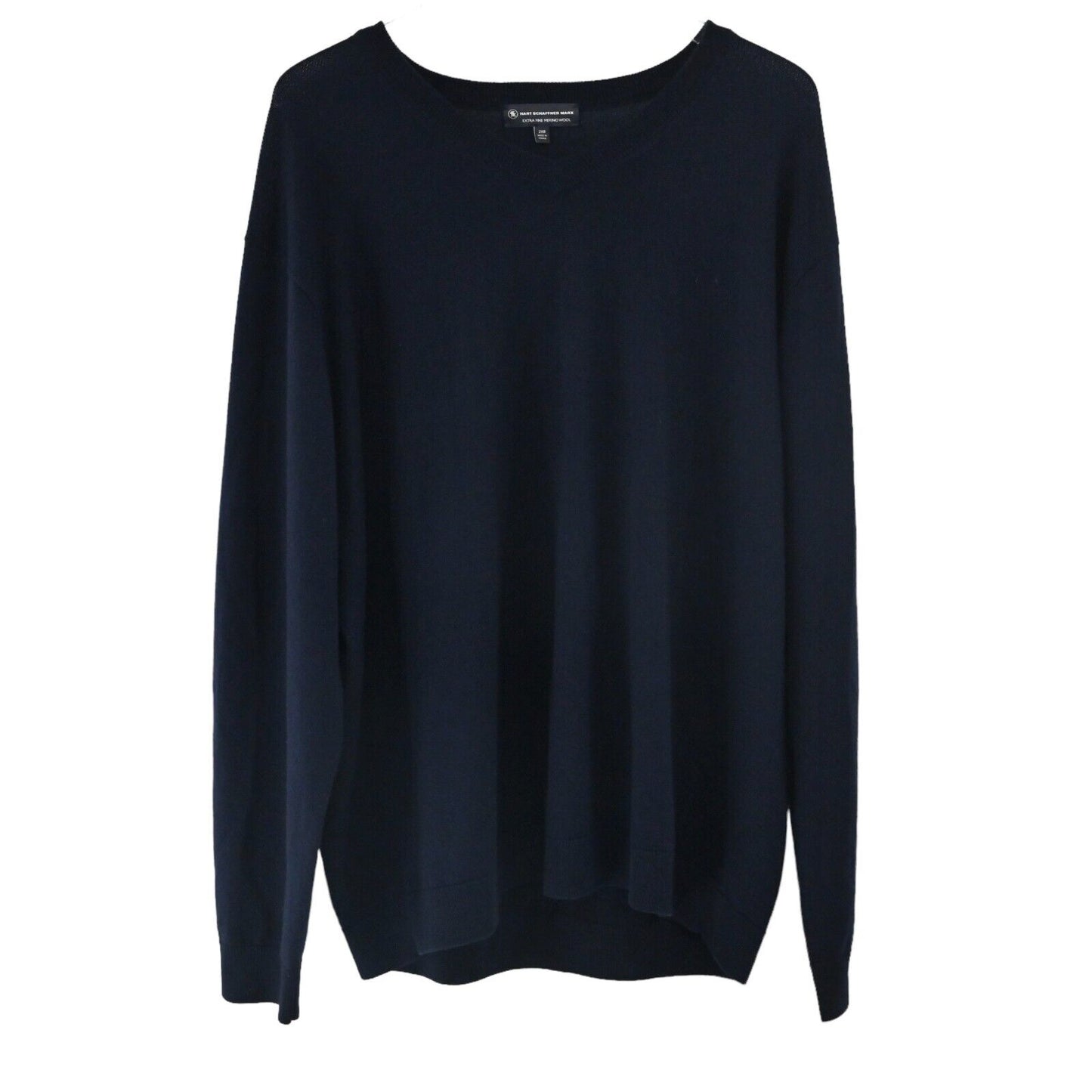 HART SCHAFFNER MARX Sweater Mens Sz 2XB Navy Blue Merino Wool Lightweight VNeck