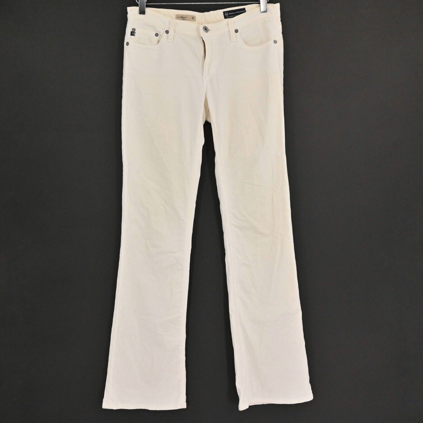 AG Pants Womens Sz 27 Ivory Corduroy The Angel Bootcut Low Rise Rhinestone Logo