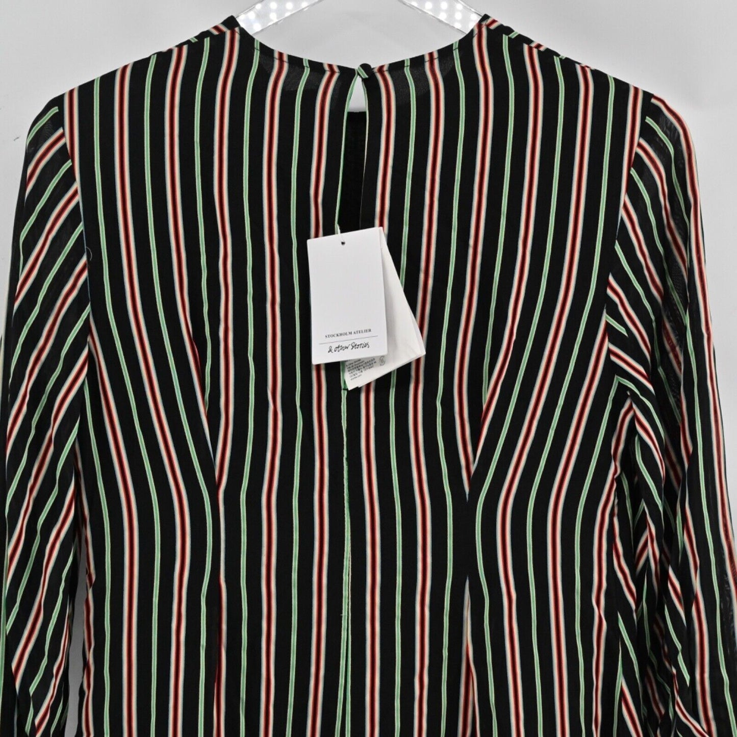 & OTHER STORIES Midi Dress Womens Sz 4 Black Striped Retro Stockholm Atlier NEW