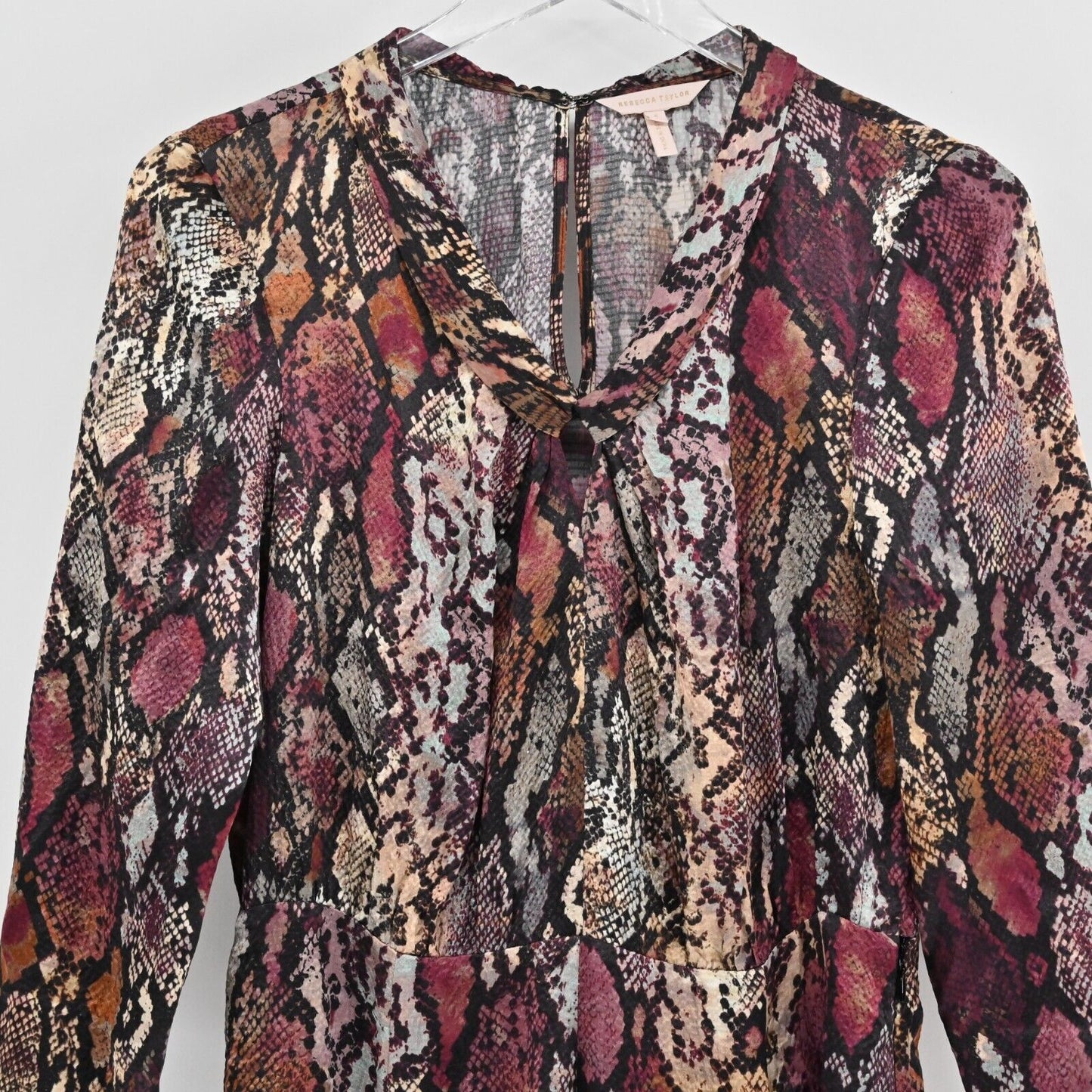 REBECCA TAYLOR Dress Womens Size 6 Silk Met Python Snake Print Purple Mob Wife