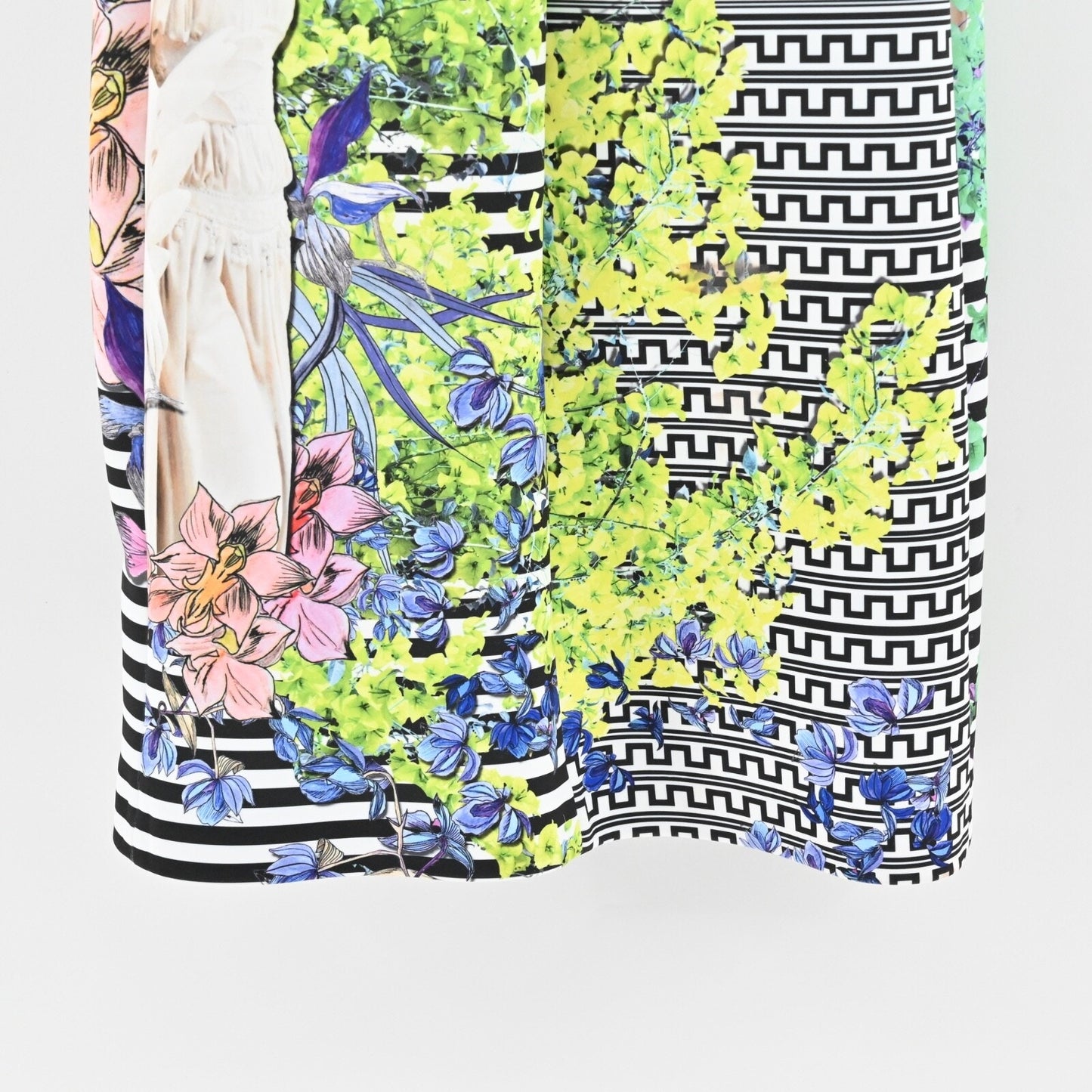 CLOVER CANYON Enchanted Garden Dress Sz M Sheath Black Floral Stripe Sleeveless