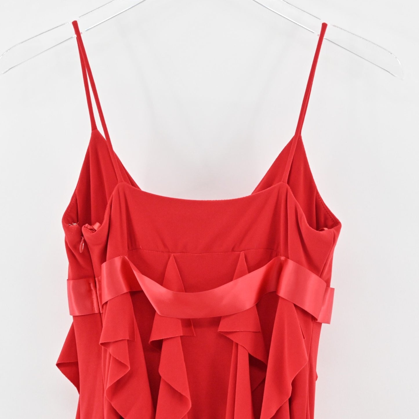Vtg CACHE Dress Size 6 Red Babydoll Bow Flowy Ruffle Stretch Mini Sleeveless Y2k