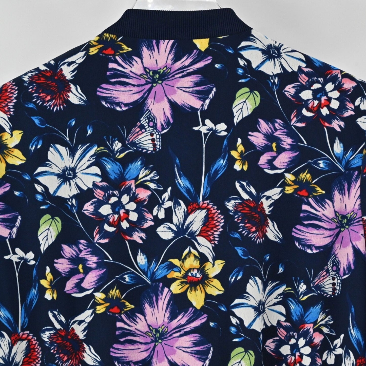 PHILOSOPHY Womens Floral Bomber Jacket Size M Blue Butterfly Full Zip Pockets