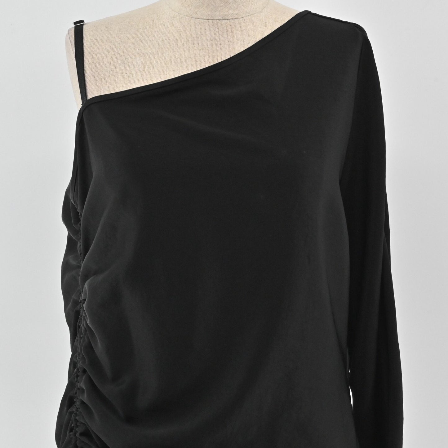 T ALEXANDER WANG Ruched Womens Top Size 4 Black Satin Dark Romantic One Sleeve