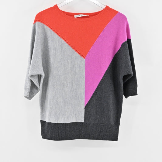 TRINA TURK Sweater Womens Sz S Merino Wool Color Block Dolman Sleeve Knit Retro