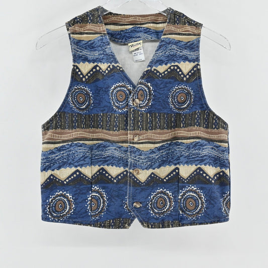 Vtg 80s Womens Western Denim Vest Size M Blue Indie Southwestern Aztec Festival
