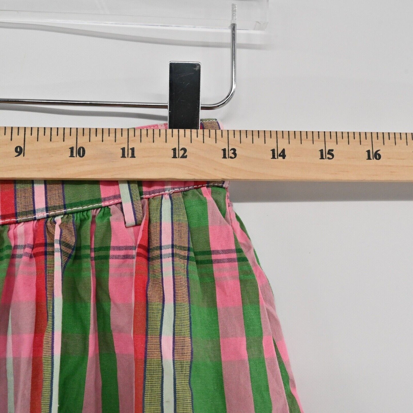 J CREW Skirt Sz 00 Pink Green Plaid Organic Cotton Blend Button Front Midi Retro