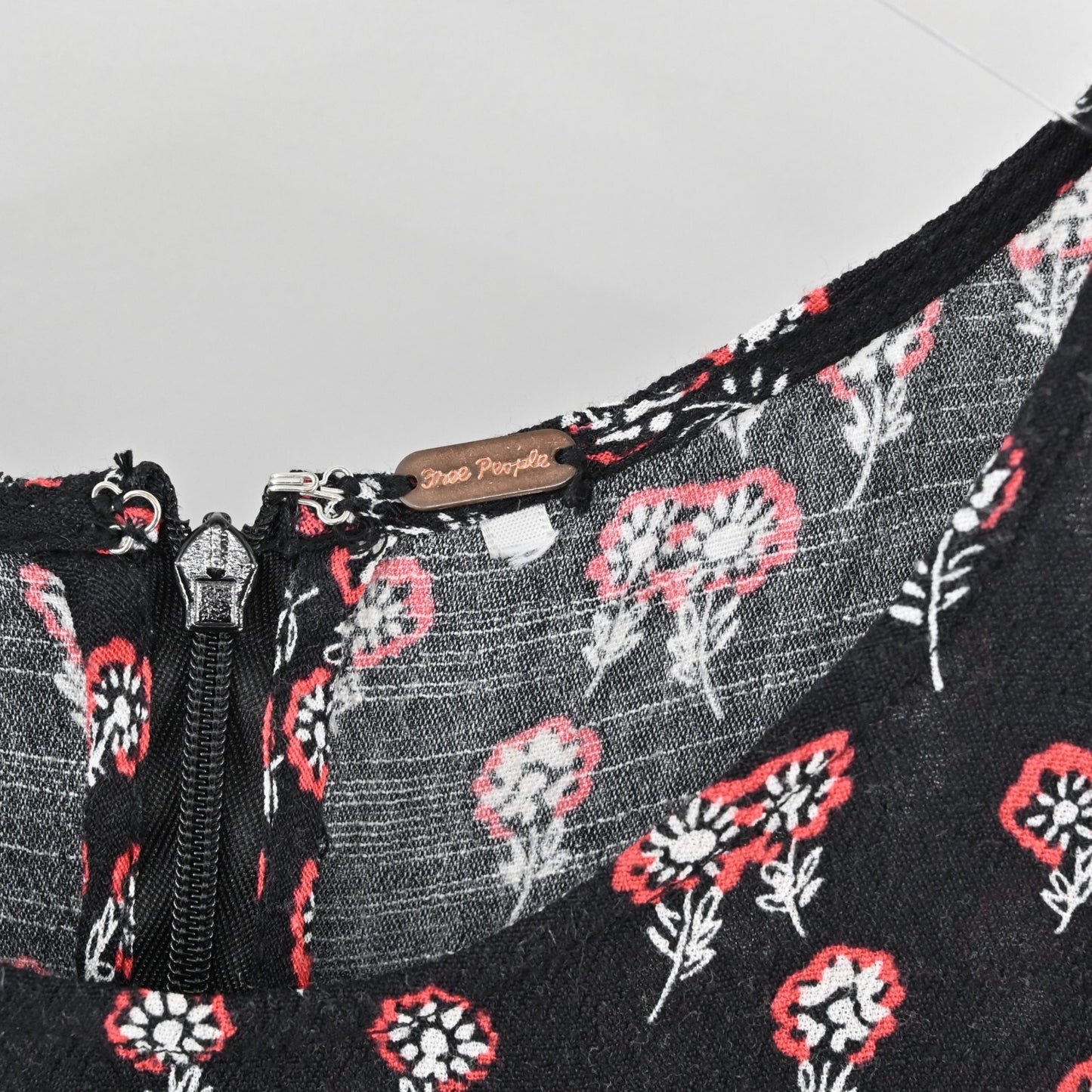 FREE PEOPLE Corrie Dress Size L Floral Printed Midi Side Slit Black Boho ALine