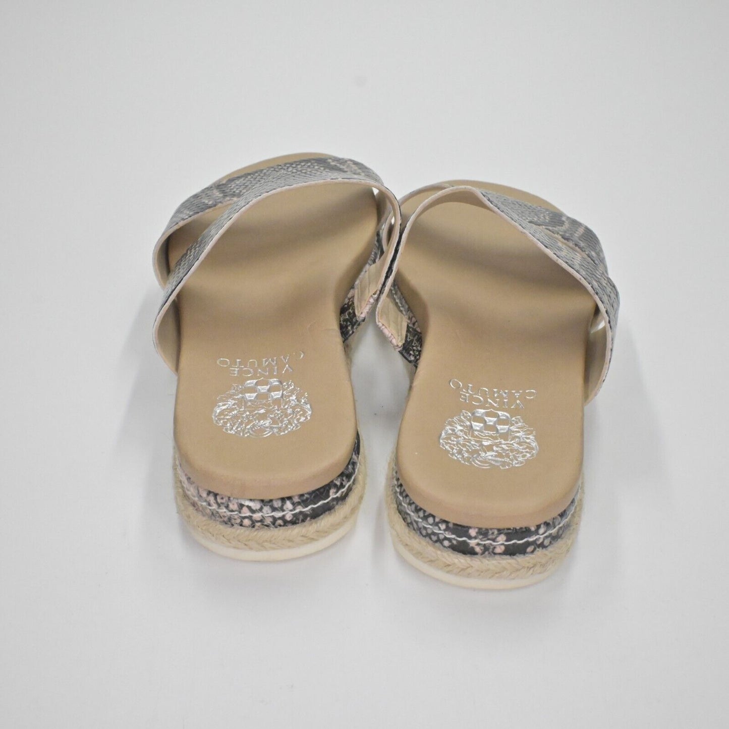 VINCE CAMUTO Sandals Womens Sz 6.5 Gray Snakeskin Print Rynnah Espadrille Slide