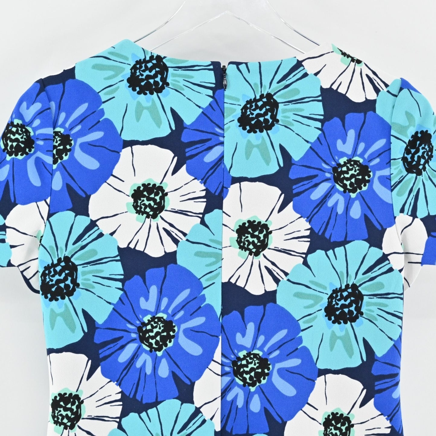 PAPPAGALLO Blue Floral Dress Size 2 Retro Scalloped Hem Sheath Mini Preppy