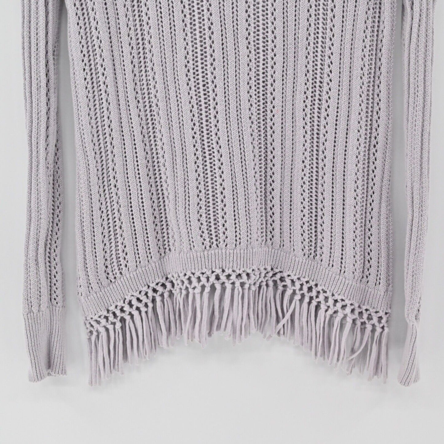 SOFT SURROUNDINGS Sweater Womens Size L Purple 100% Cotton Open Knit Fringe Boho