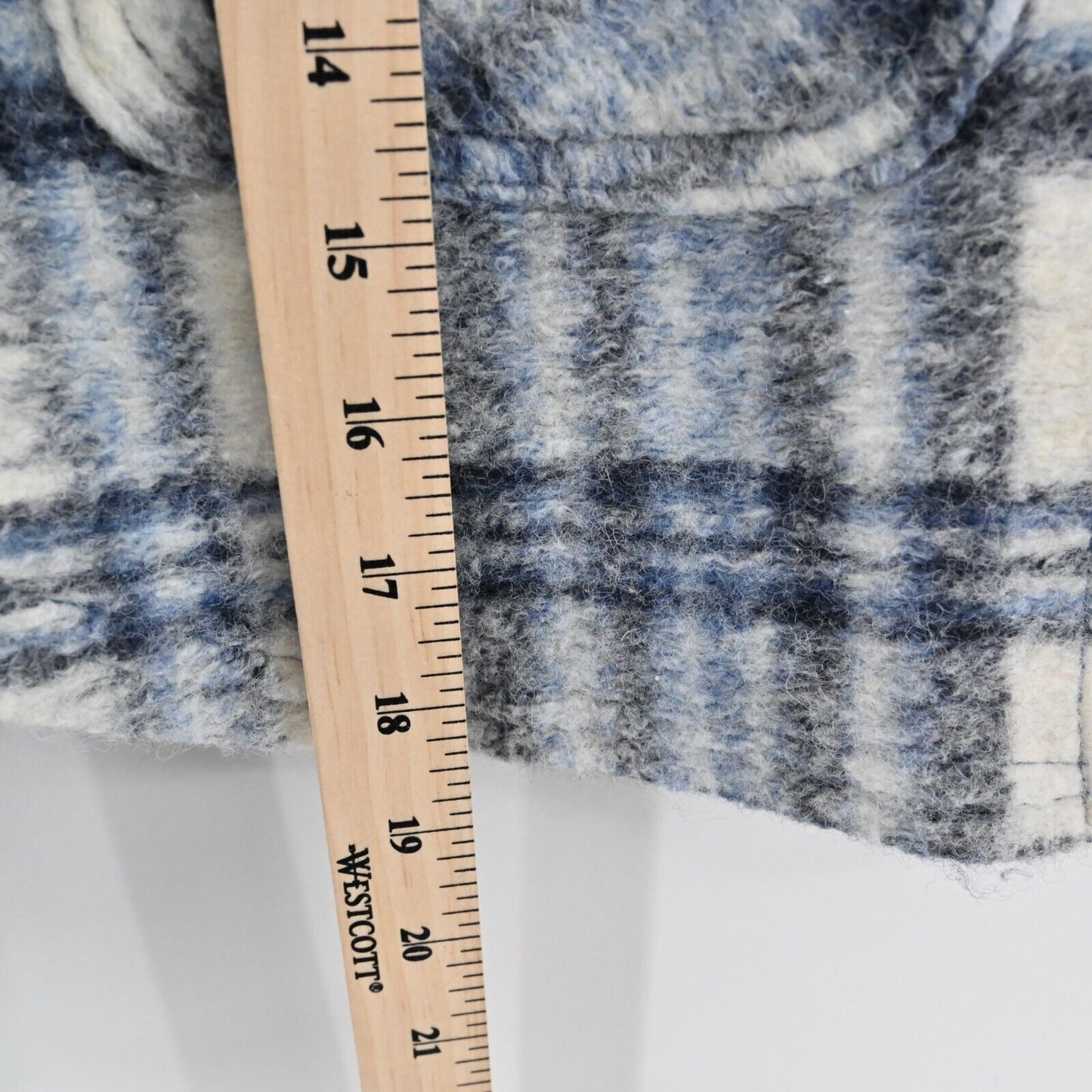 ZARA Jacket Womens Size XS Cropped Blue Plaid Button Front Shacket Wool Blend