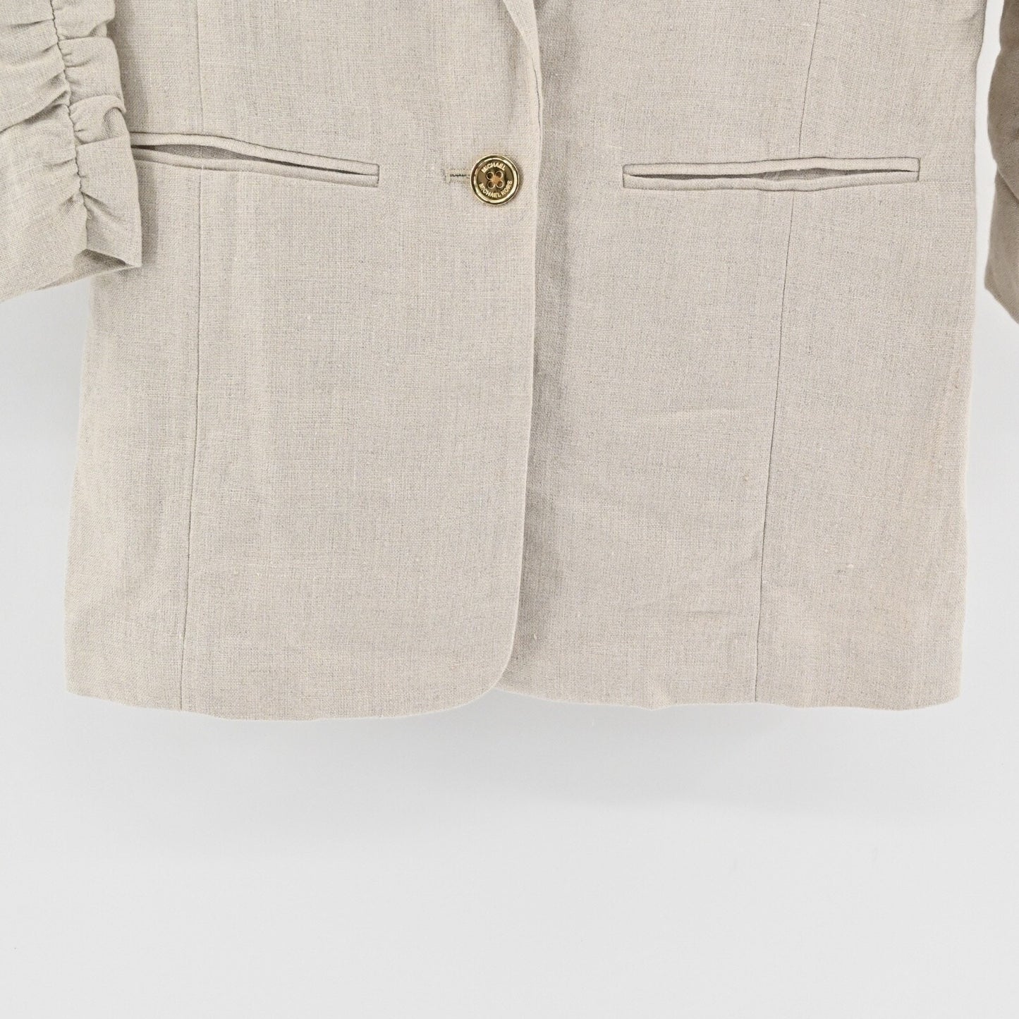 MICHAEL KORS Womens Ruched Linen Blazer Sz 0 Beige 3/4 Sleeve Office Career NEW