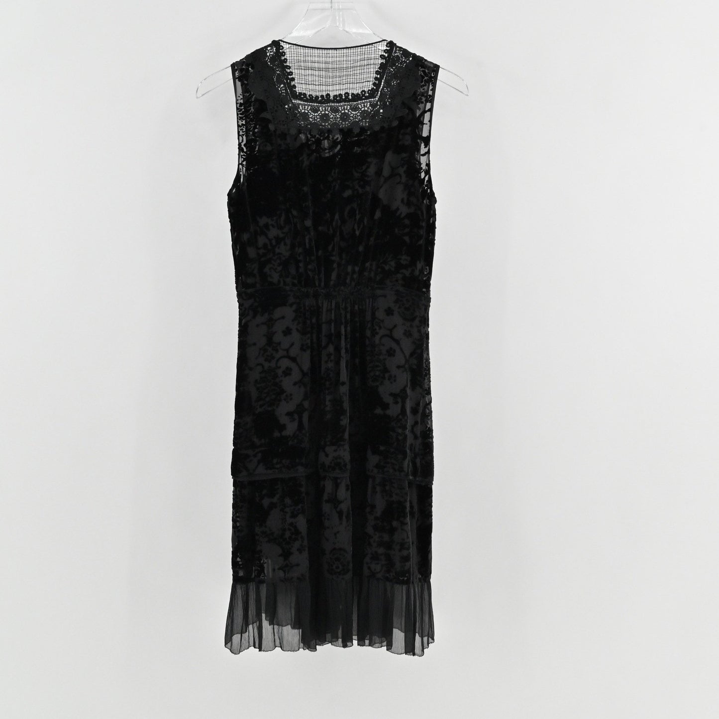 Elie Tahari Velvet Burnout Lace Dress Size XS Dark Romantic Black Witchy Vamp