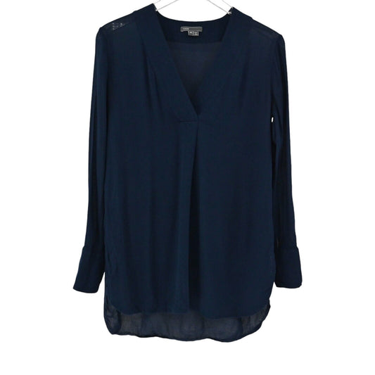 VINCE Top Womens Sz XS Long Sleeve Dark Navy Blue Split Neck Lightweight Blouse