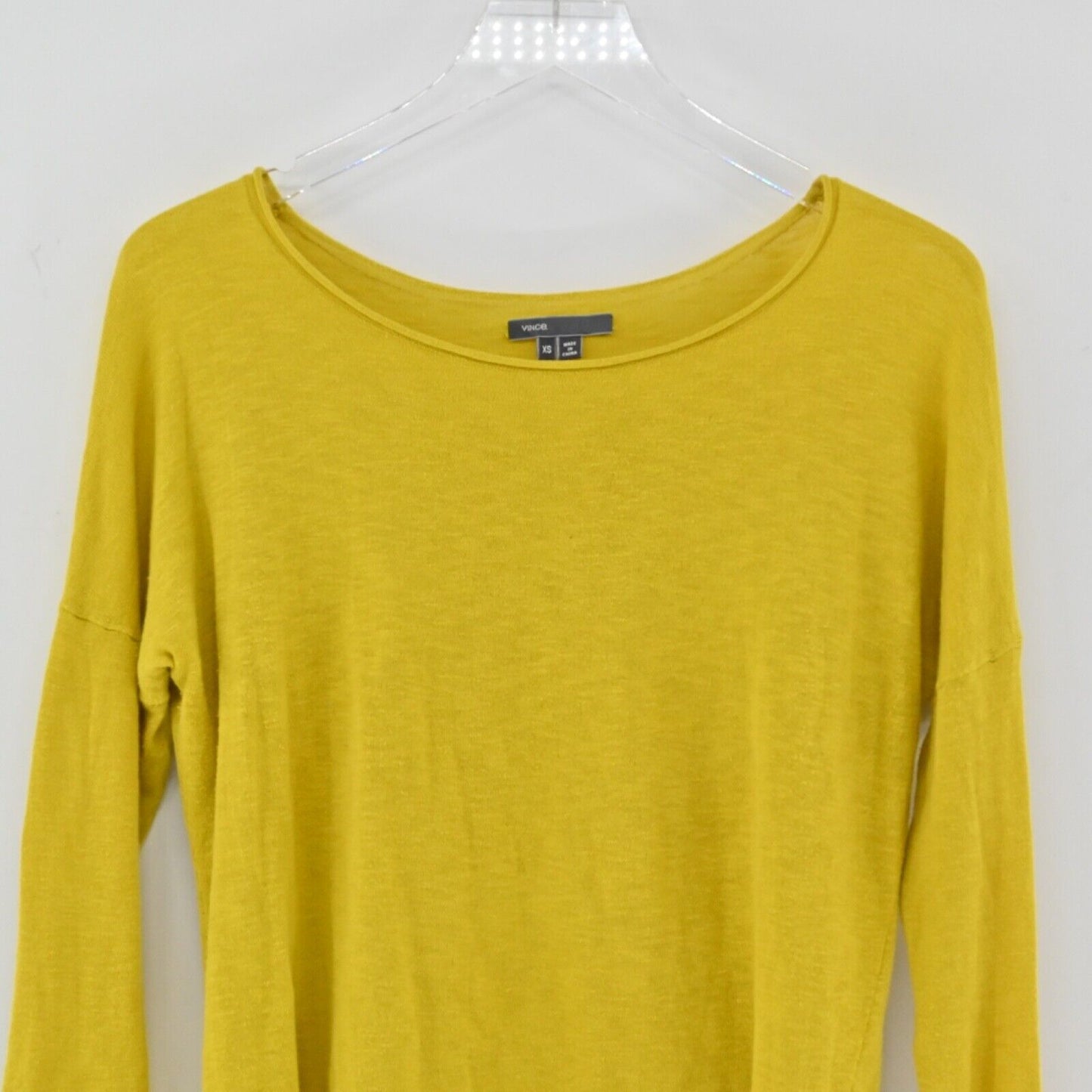 VINCE Top Womens Sz XS Mustard Yellow Slub Knit Relaxed Boat Neck Dolman Sleeve