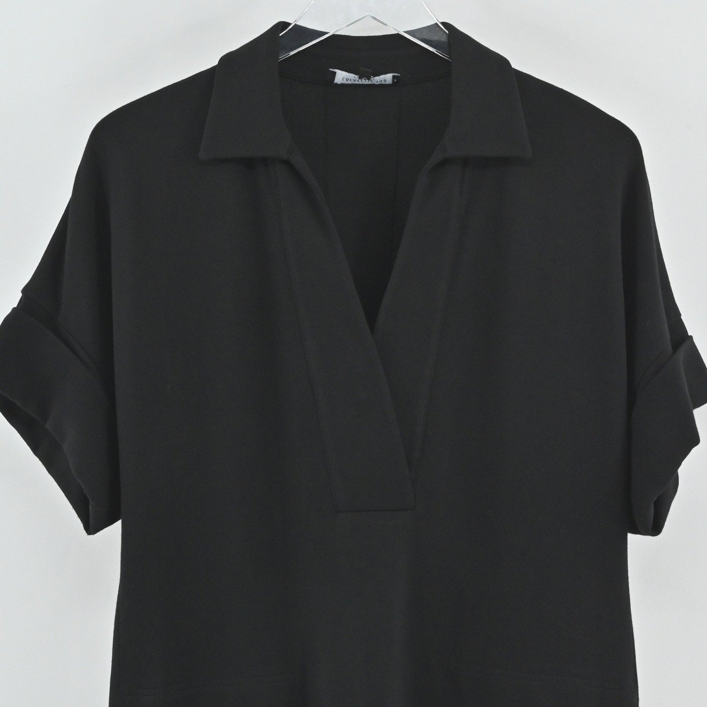 Lafayette 148 Toni Collared Dress Size S Black Minimalist VNeck Midi Modern Chic