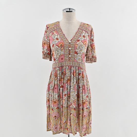 BASH Valia Dress Sz S Ocre Floral Bohemian Feminine Whimsical Romantic Ethereal