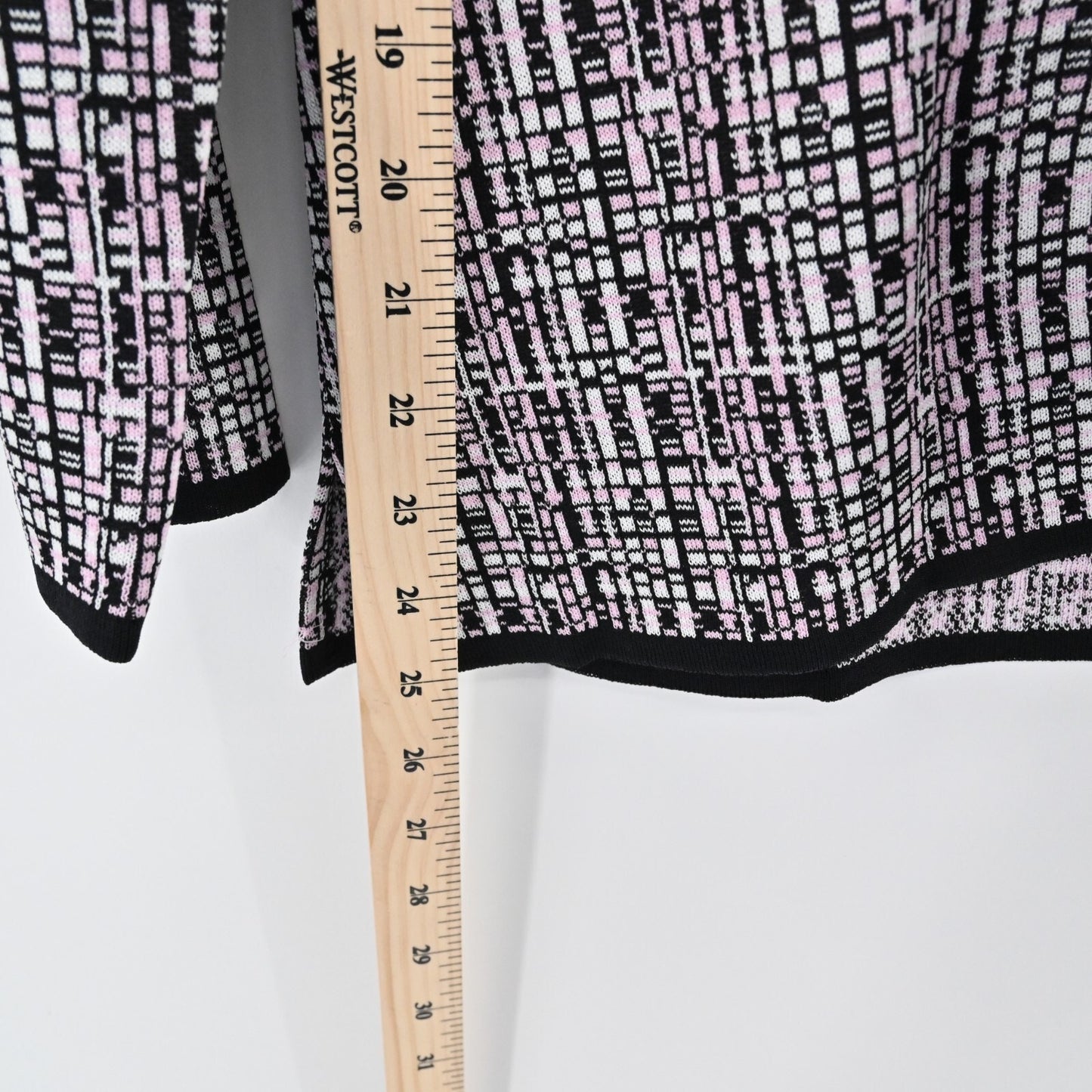 MISOOK Womens Knit Jacket Sz S Blazer Black Pink Print Retro Career Quiet Luxury