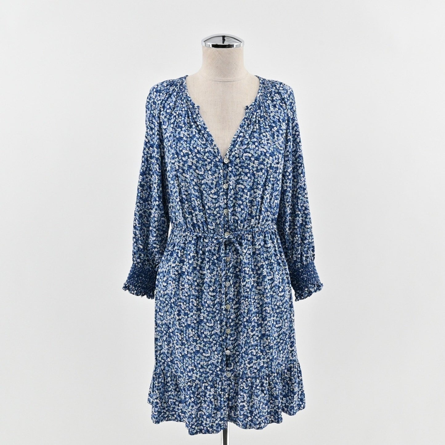 Rails Eliza Drawstring Waist Dress Size M Floral Blue Smocked Boho Chic Romantic