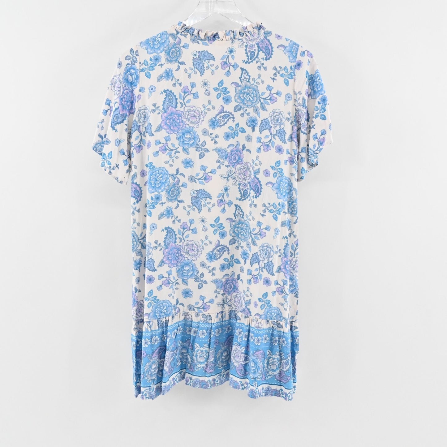 WALKER WADE Dress Sz XS Blue Purple Floral Print Ruffle Neck Shift Mini Cottage