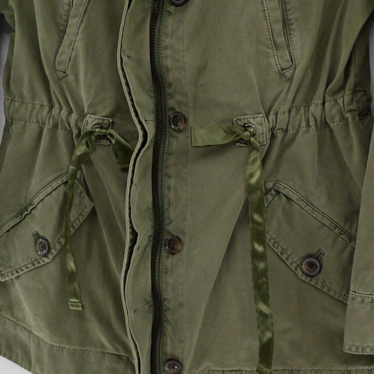 BANANA REPUBLIC Jacket Women Sz XS Green Cotton Floral Embellished Military Boho