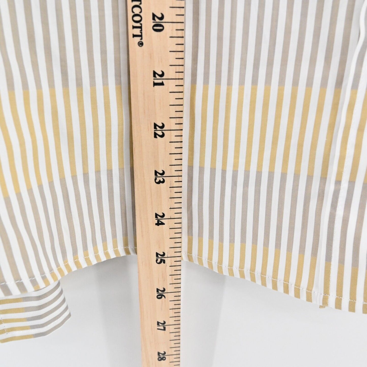 RANI ARABELLA Top Womens Sz L Yellow Tan Stripe Button Italy Cotton Quiet Luxury