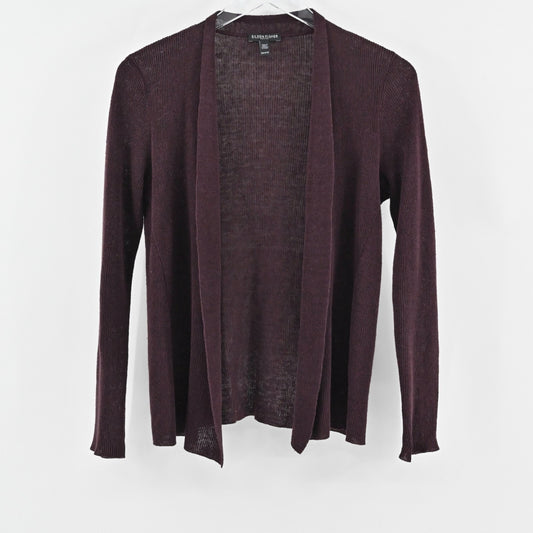 EILEEN FISHER Cardigan Sweater Womens Size PP Dark Burgundy Organic Linen Knit