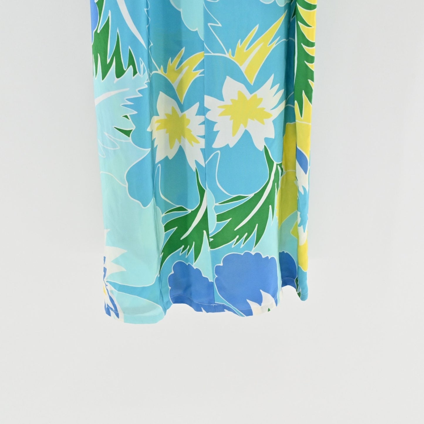 Vtg Maggy London Silk Maxi Dress Size 10 Floral Tropical Print Blue Sleeveless