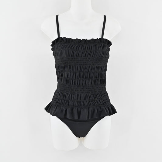 TORY BURCH Womens Costa Swimsuit Sz XS Black Smocked Convertible One Piece Retro
