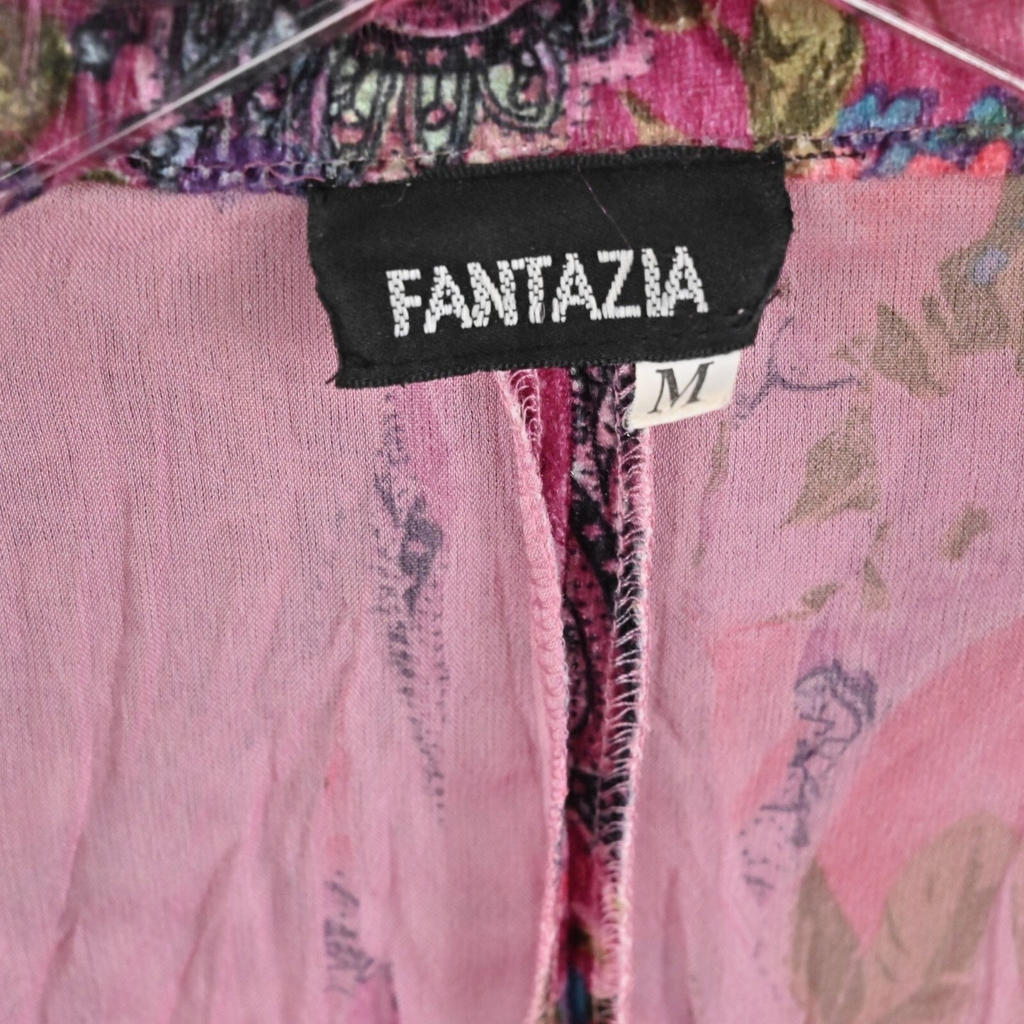 Vtg FANTAZIA Womens Velvet Jacket Size M Pink Floral Paisley Crinkle Ruffle Y2k