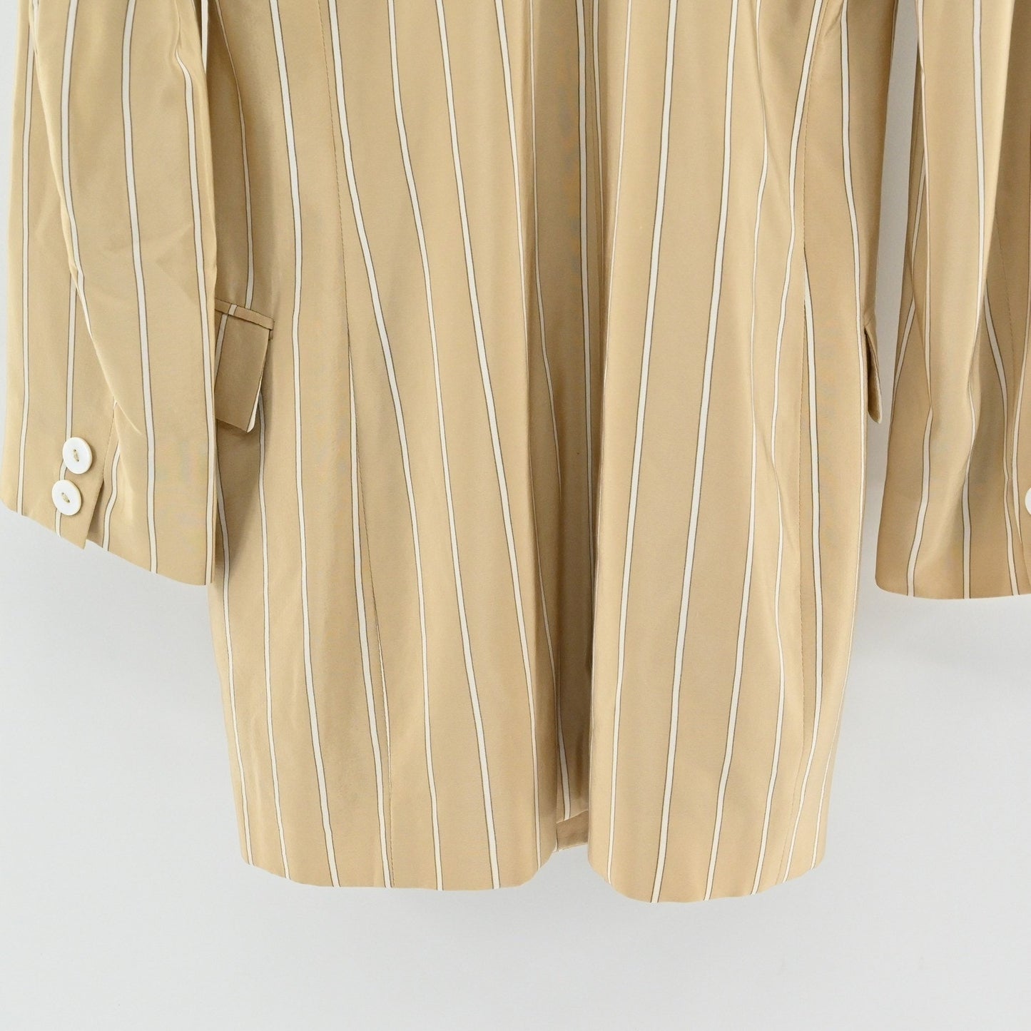 Linda Allard Ellen Tracy Womens Silk Blazer Size 2 Striped Tan Long Line Career