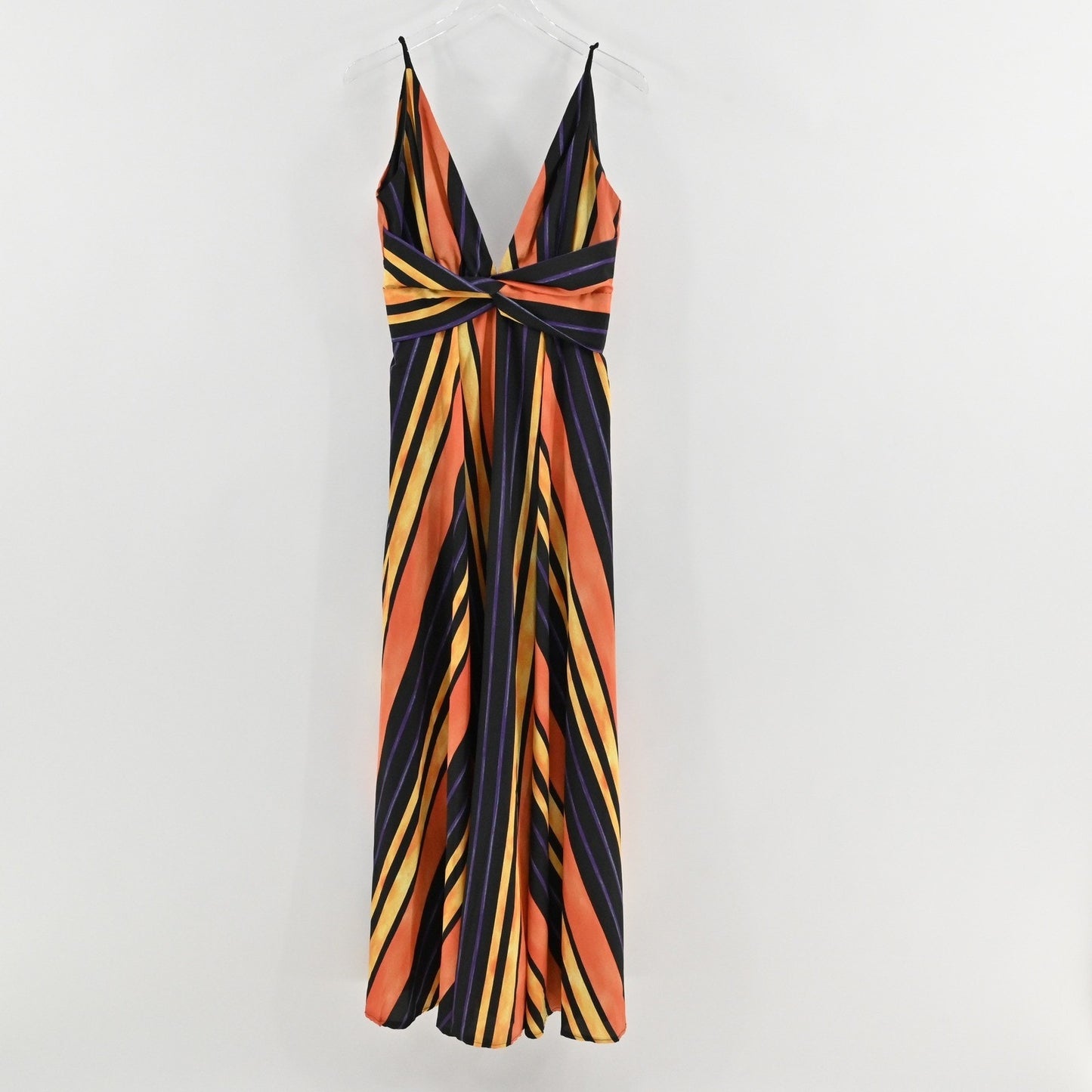 Luxxel Maxi Dress Dress L Multicolor Striped Sleeveless V Neck Twist Front Boho
