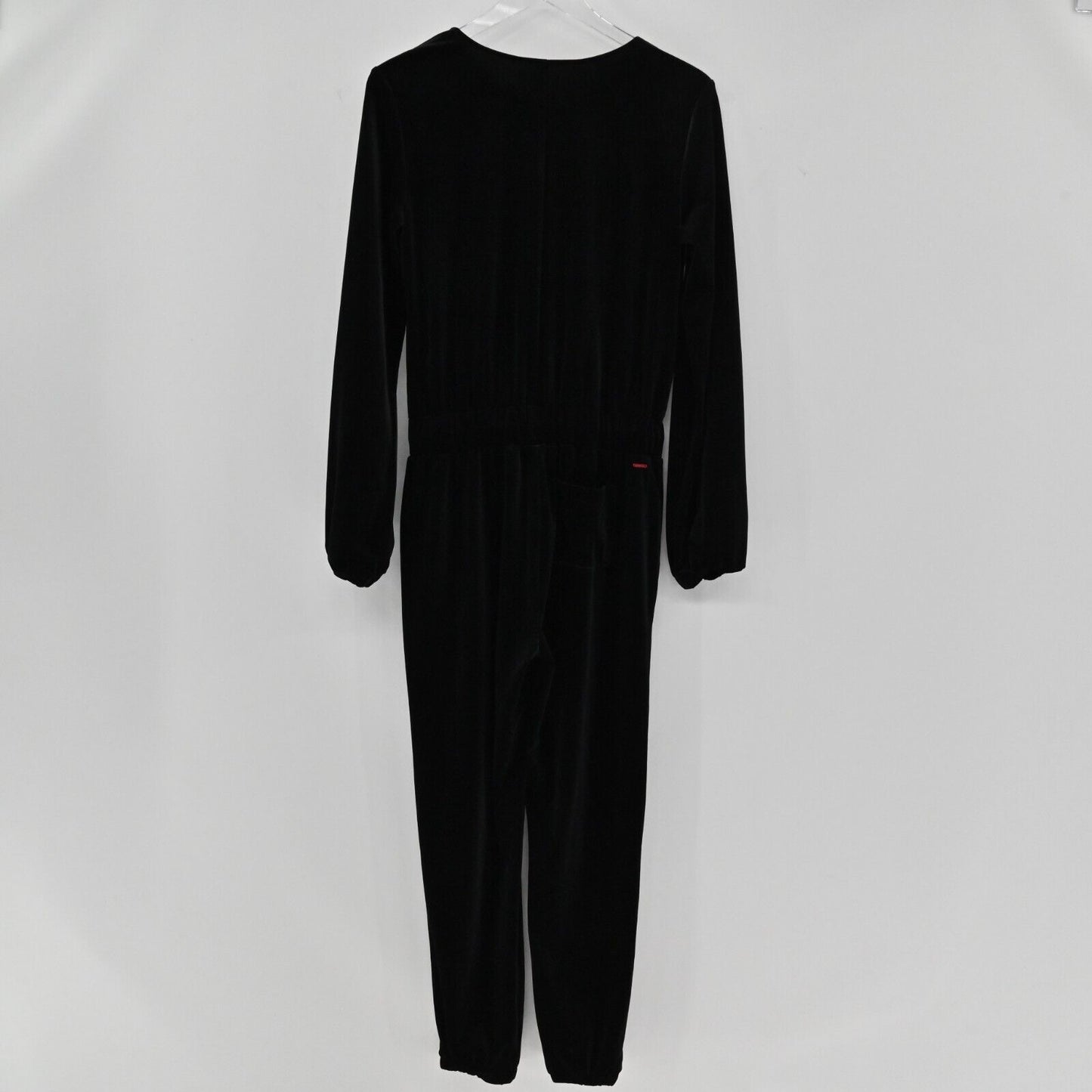 N PHILANTHROPY Jumpsuit Womens Sz S Velour Viper in Black Cat Surplice Neckline