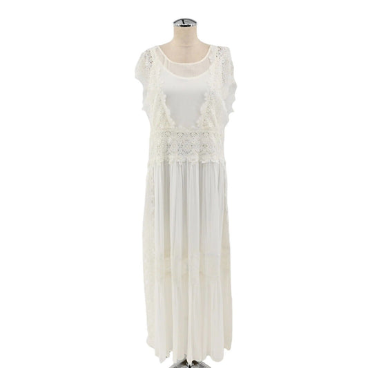 SUNDANCE Dress Womens Size 10 Ivory Floral Lace Ruffle Flutter Sleeve Maxi NEW