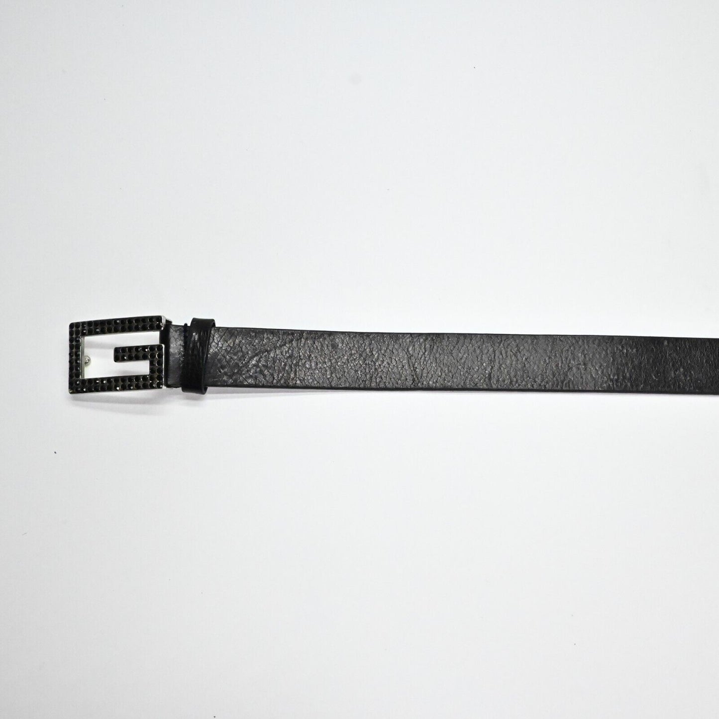 Vintage GUESS Brand Womens Belt Black Genuine Leather Stones Bling G Logo Small
